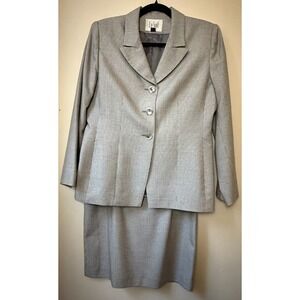 Vintage Le Suit Women's 8 Petite Houndstooth Blazer Skirt Set Black Gray EUC 90s